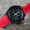 Red Monaco rubber strap paired with mission to mercury watch