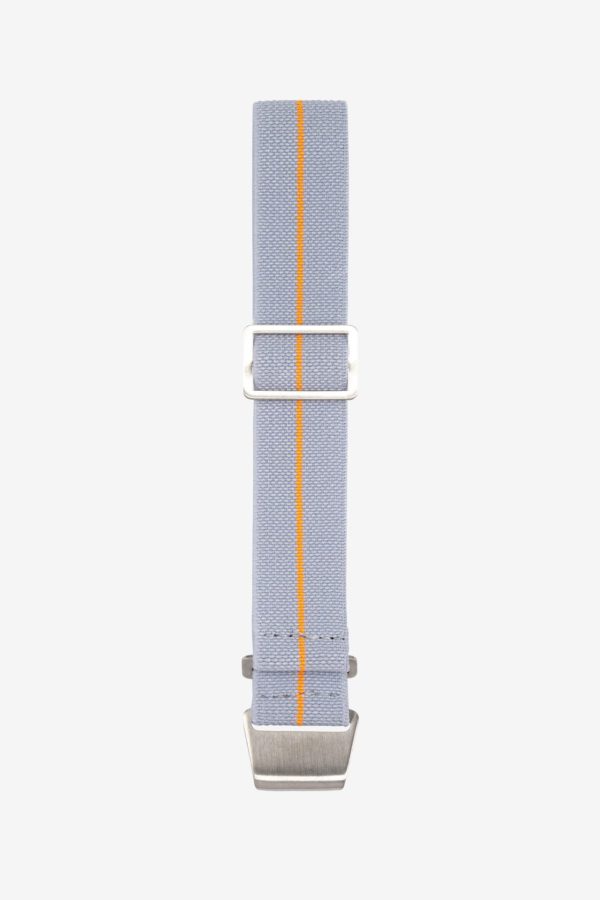 Light grey nylon parachute watch strap with one orange stripe