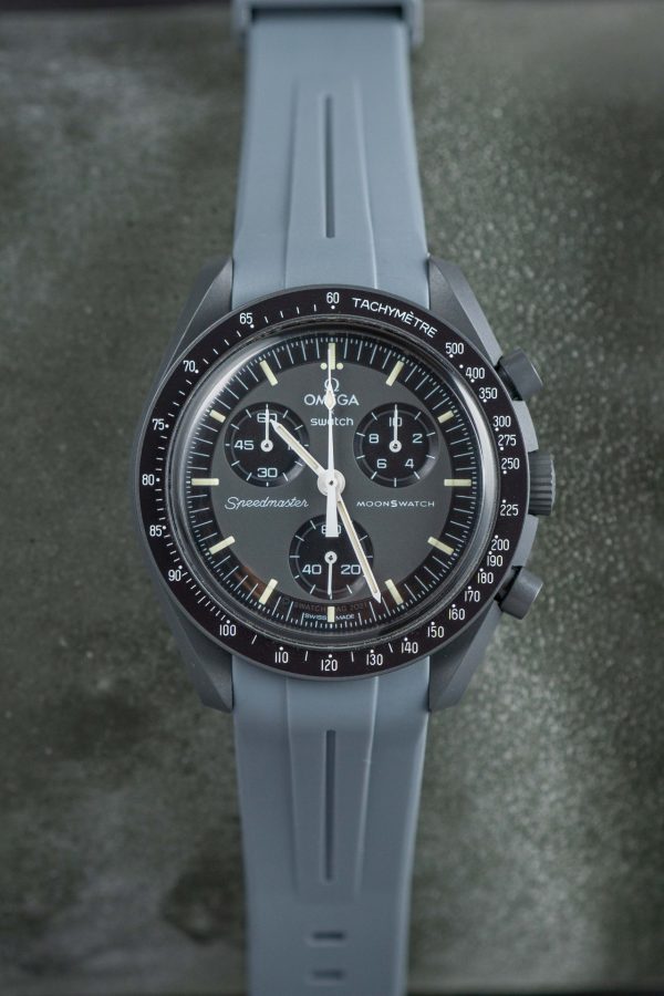 Grey Grand Prix Curved Rubber Strap On Moonswatch Mission To Mercury