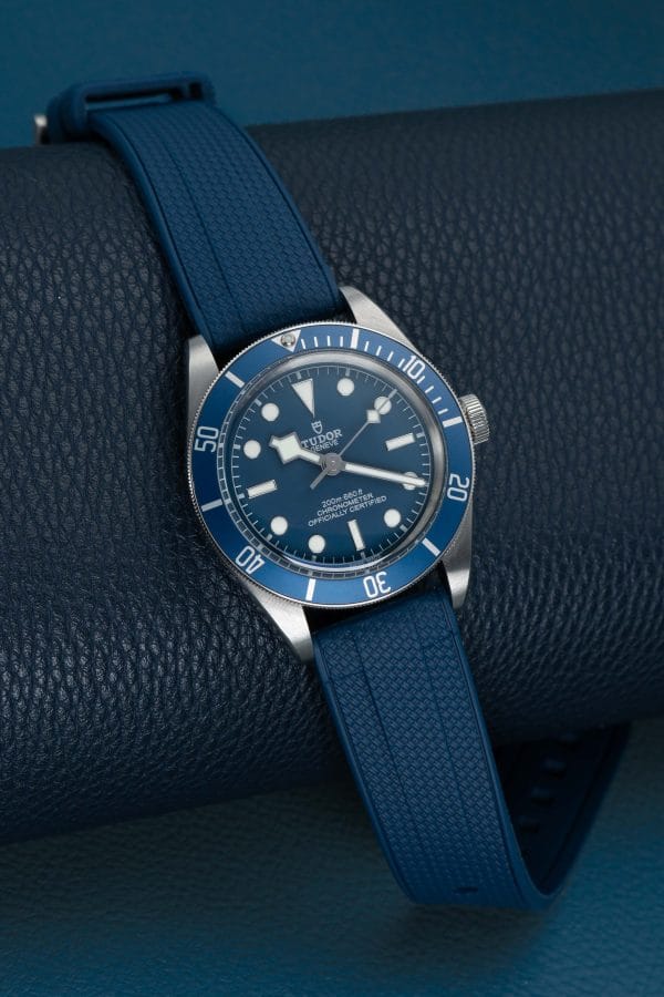 Tudor Black Bay 58 + Navy Blue Straight End Rubber Watch Strap