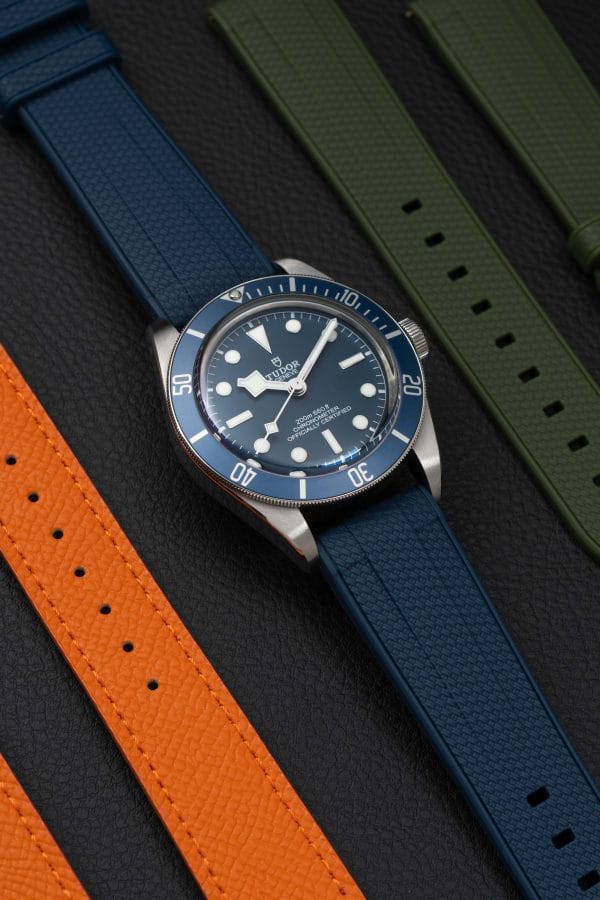 Tudor Black Bay 58 + Navy Blue Straight End Rubber Watch Strap