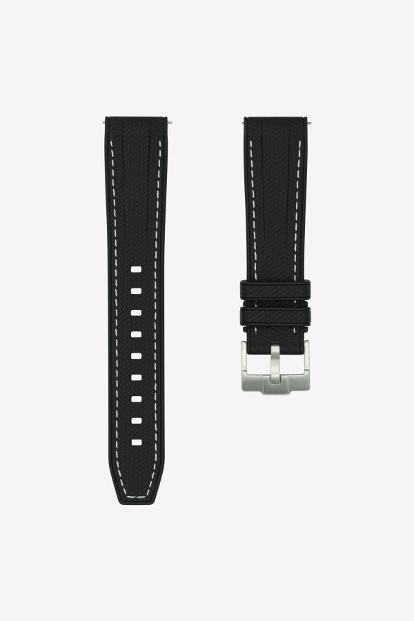 Black Straight End Rubber Watch Strap - Contrast Stitching.