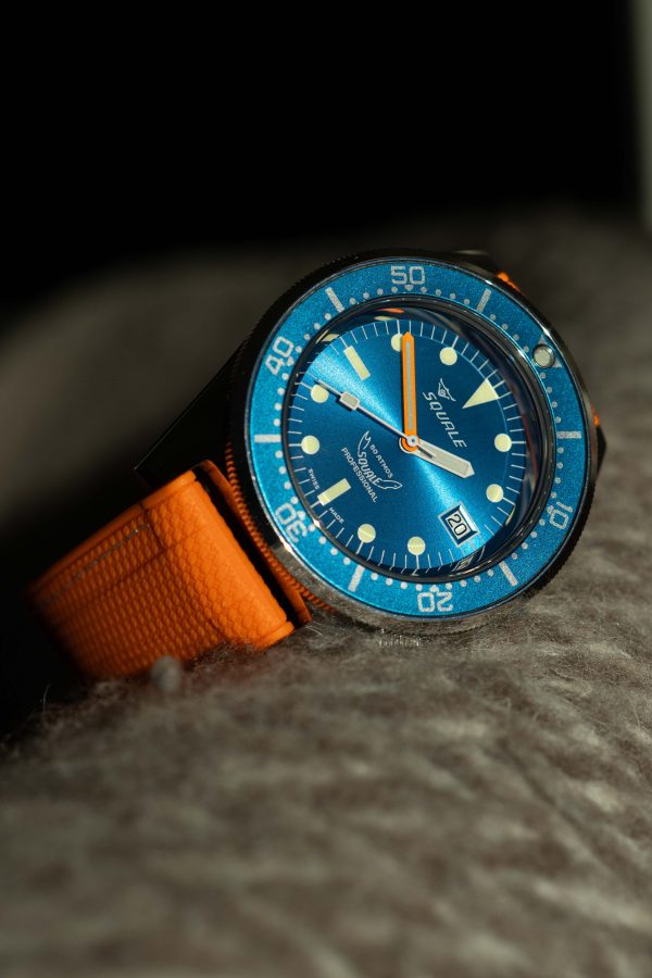 Textured Orange Rubber Watch Strap With Stitches